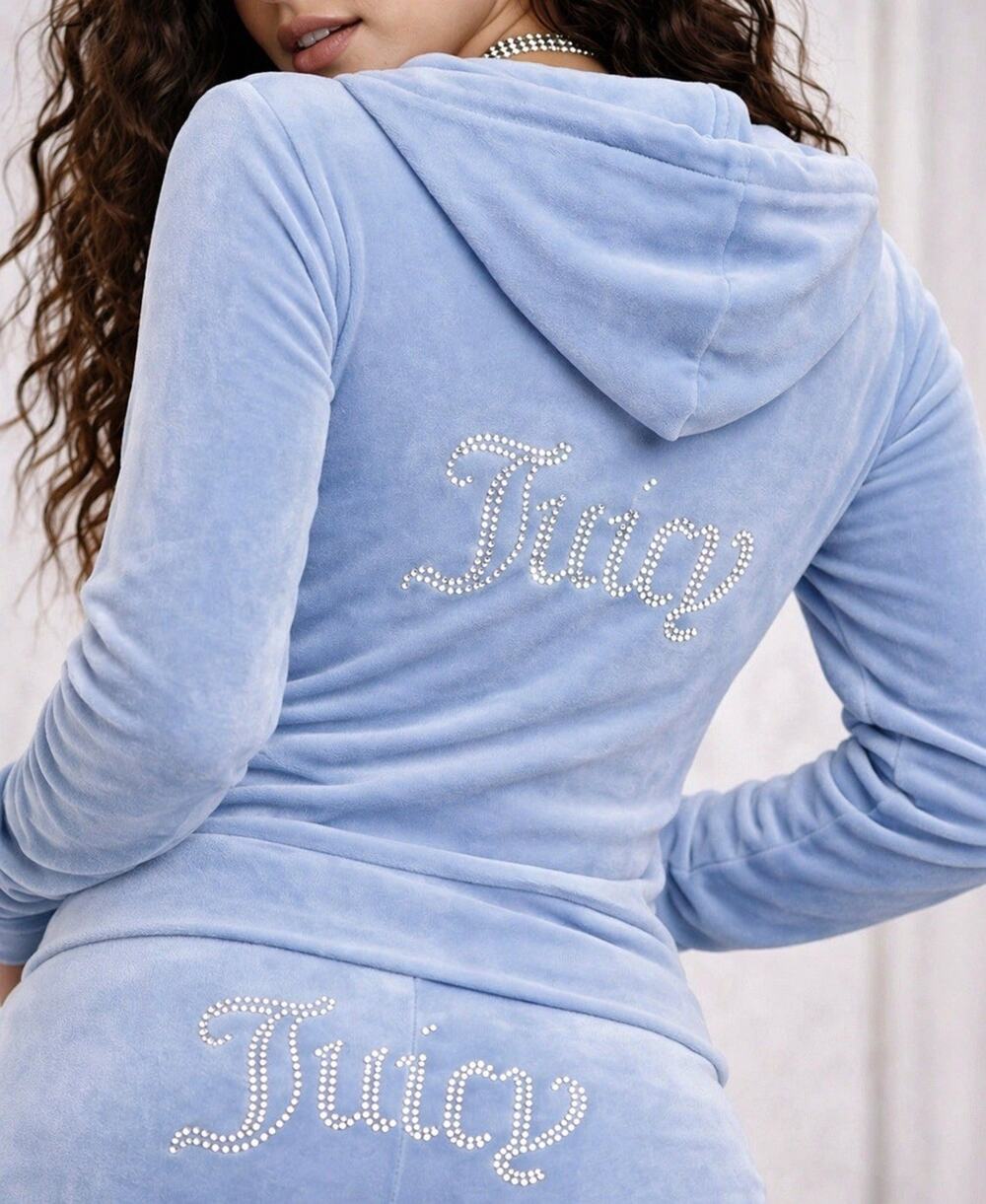 Juicy Couture Velour Zip Hoodie XL Baby Blue Rhinestone Logo Y2K Vintage New NWT